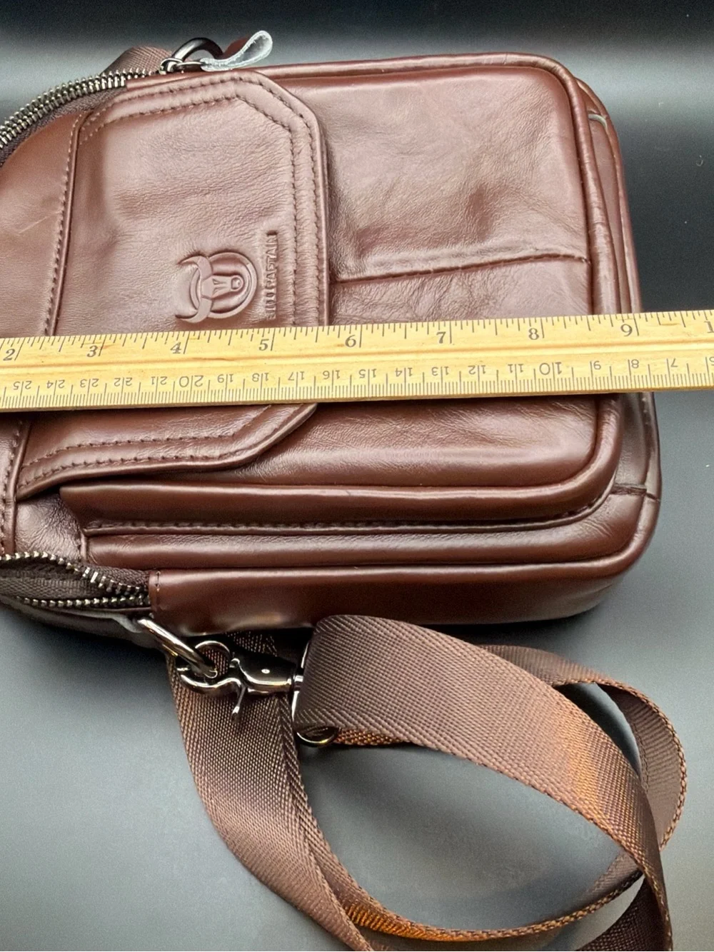 BULLCAPTAIN Men Genuine Leather Shoulder Bag Messenger Crossbody Satchel Brown